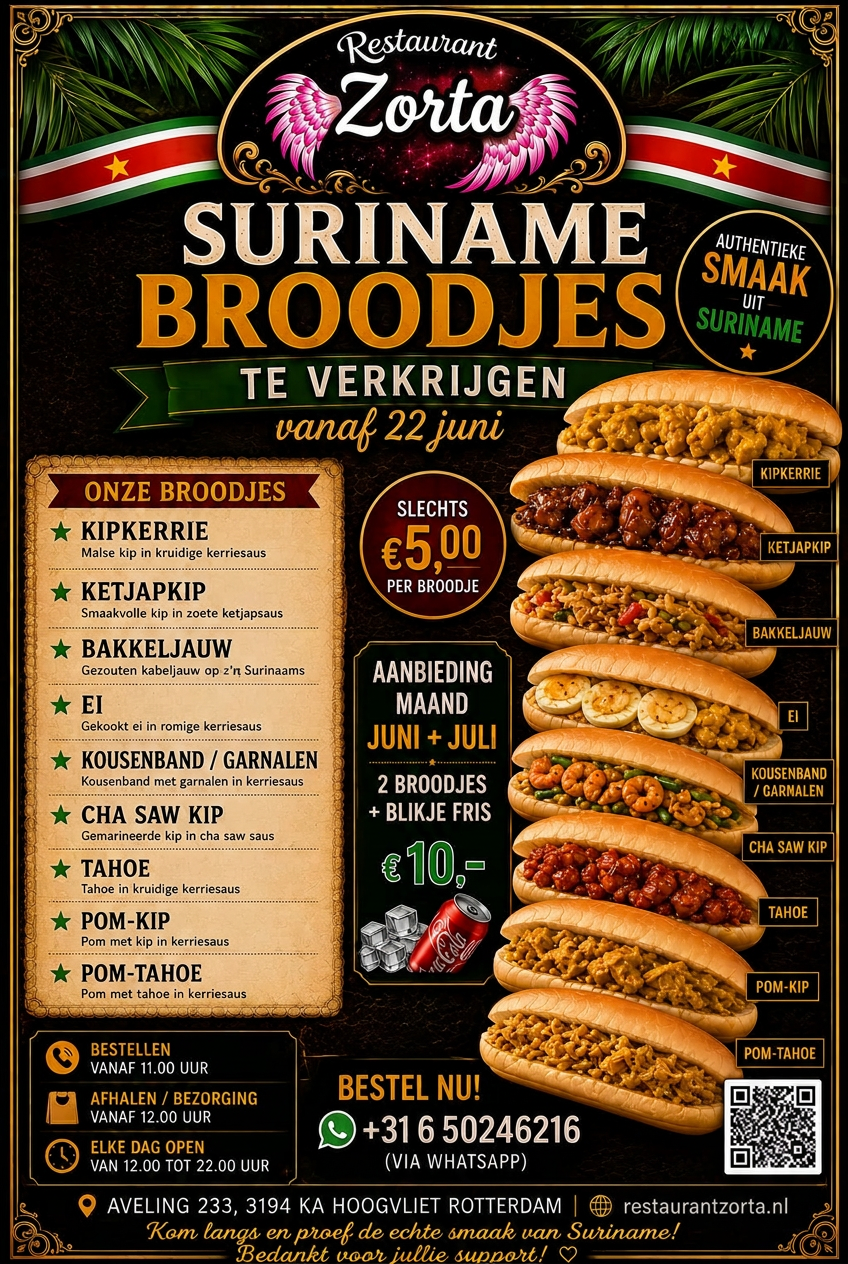 Surinaamse broodjes bij Restaurant Zorta – vanaf 22 juni